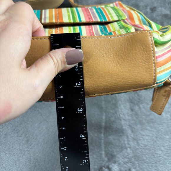 Fossil Genuine Leather Striped Purse Handbag Shoulder Bag Organizer Zip Baguette - Picture 8 of 10